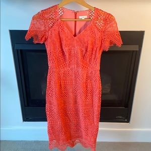 Shoshanna coral lace dress